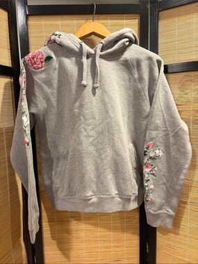 Jack Wills Gray Floral-Embroidered Hooded Sweater